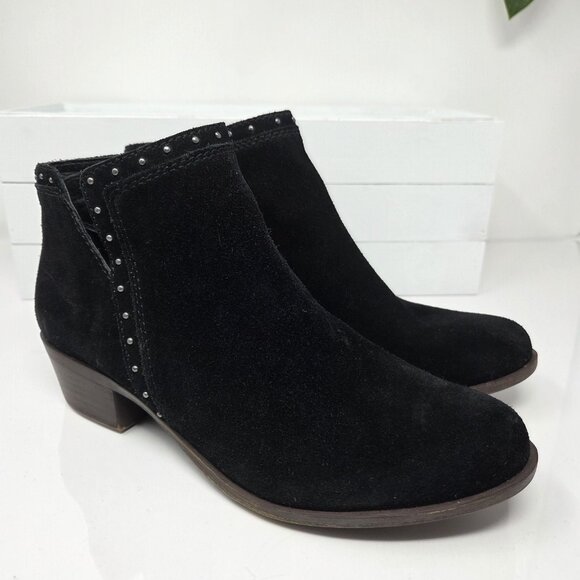 Lucky Brand Benna Booties Women's 8 Black Suede Boho Studded Zip Ankle Boots - Picture 5 of 9